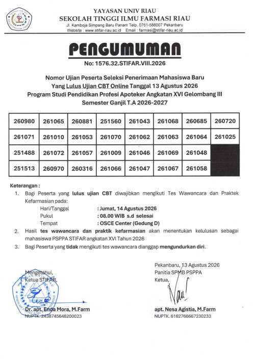 PENGUMUMAN SPMB PSPPA ANGKATAN XVI GELOMBANG III LULUS TES CBT 13 AGUSTUS 2026