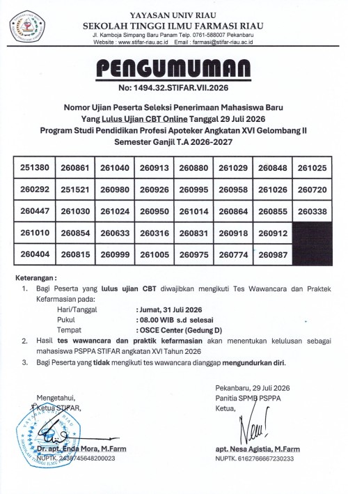 PENGUMUMAN SPMB PSPPA ANGKATAN XVI GELOMBANG II LULUS TES CBT 29 JULI 2026