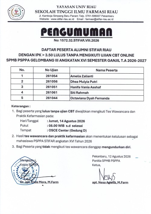 PENGUMUMAN SPMB PSPPA ANGKATAN XVI GELOMBANG III LULUS TANPA TES CBT