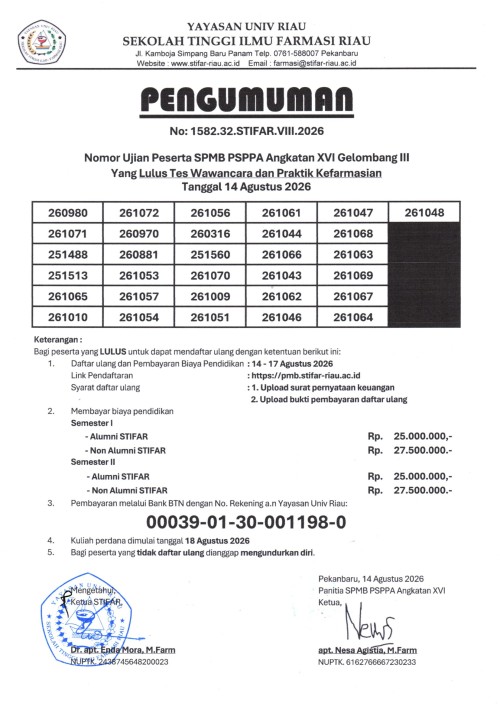 PENGUMUMAN HASIL TES WAWANCARA SPMB PSPA ANGKATAN XVI GELOMBANG III TANGGAL 14 AGUSTUS 2026