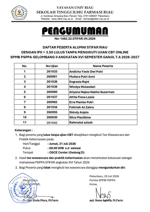 PENGUMUMAN SPMB PSPPA ANGKATAN XVI GELOMBANG II LULUS TANPA TES CBT